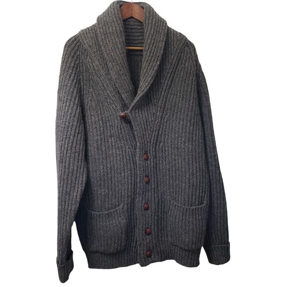 J. PETERMAN Classic Shawl Collar Cardigan Fisherman Wool Gray Men's Size Large - Picture 1 of 9